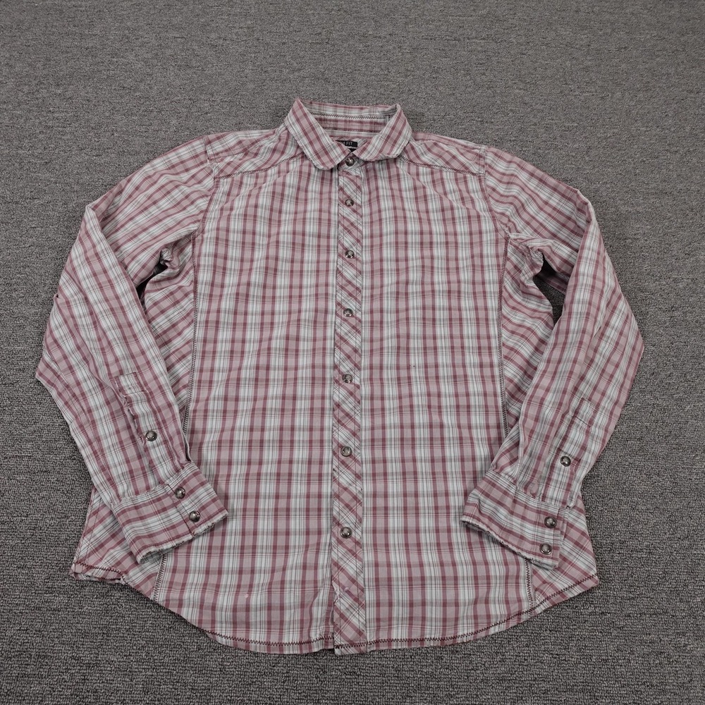 Prana Button Up Men‎ Medium Red Plaid Snap Button Slim Fit Outdoor Shirt